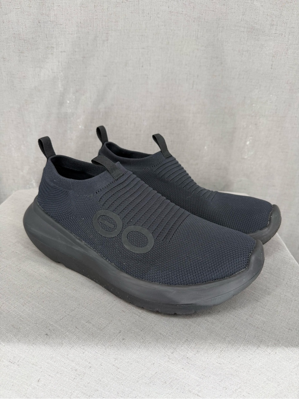 OOFOS OOmy Zen Slip On Shoes Black Knit Recovery Comfort Low Sneakers mens sz 14